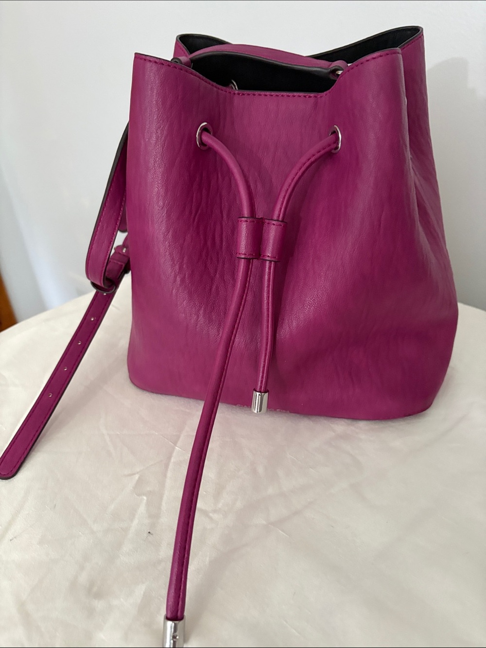 Calvin Klein Fuchsia Drawstring Bucket Shoulder Bag